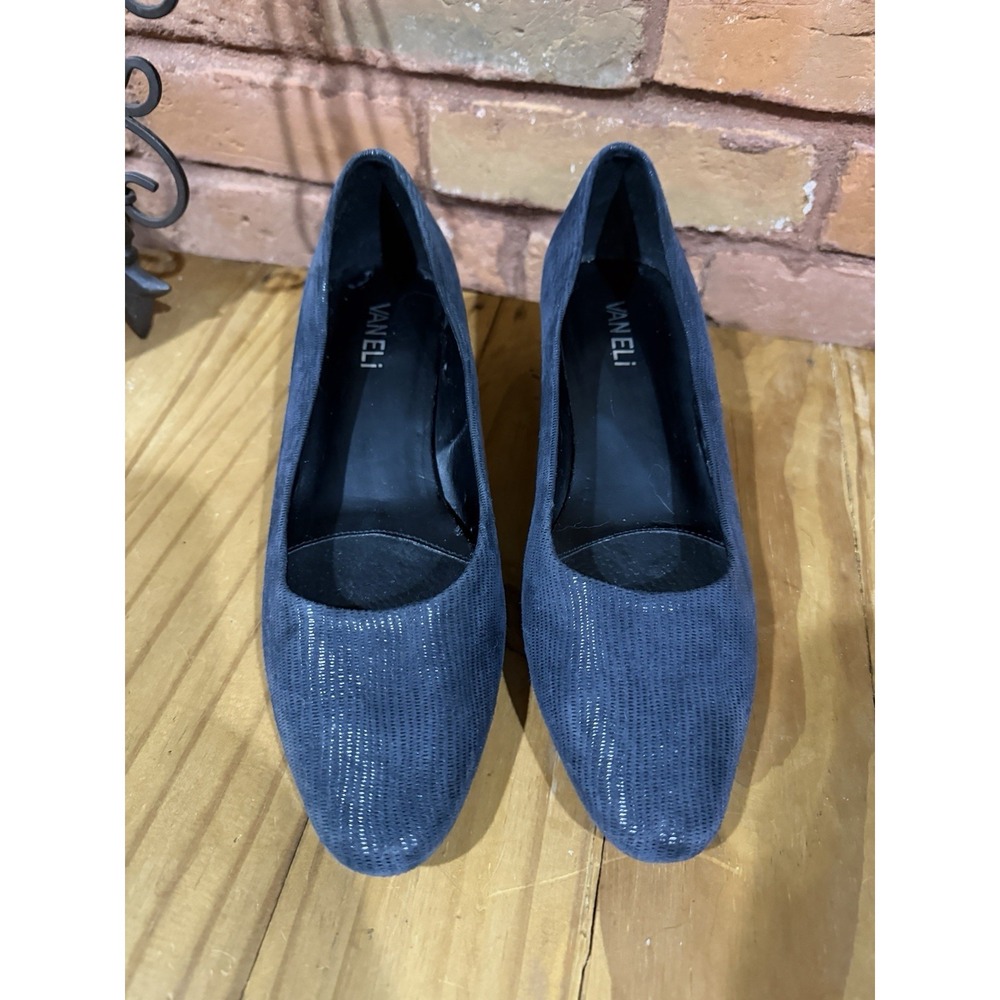 VANELI Women's  7.5 M Navy‎ Blue Miniliz Print Astyr Pumps Low Heels Pointed Toe